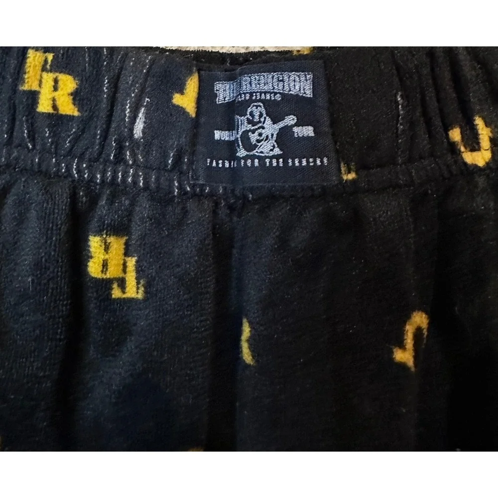 True‎ Religion Mens Fleece Lounge Pajama Pants Black Yellow Monogram Logo Large